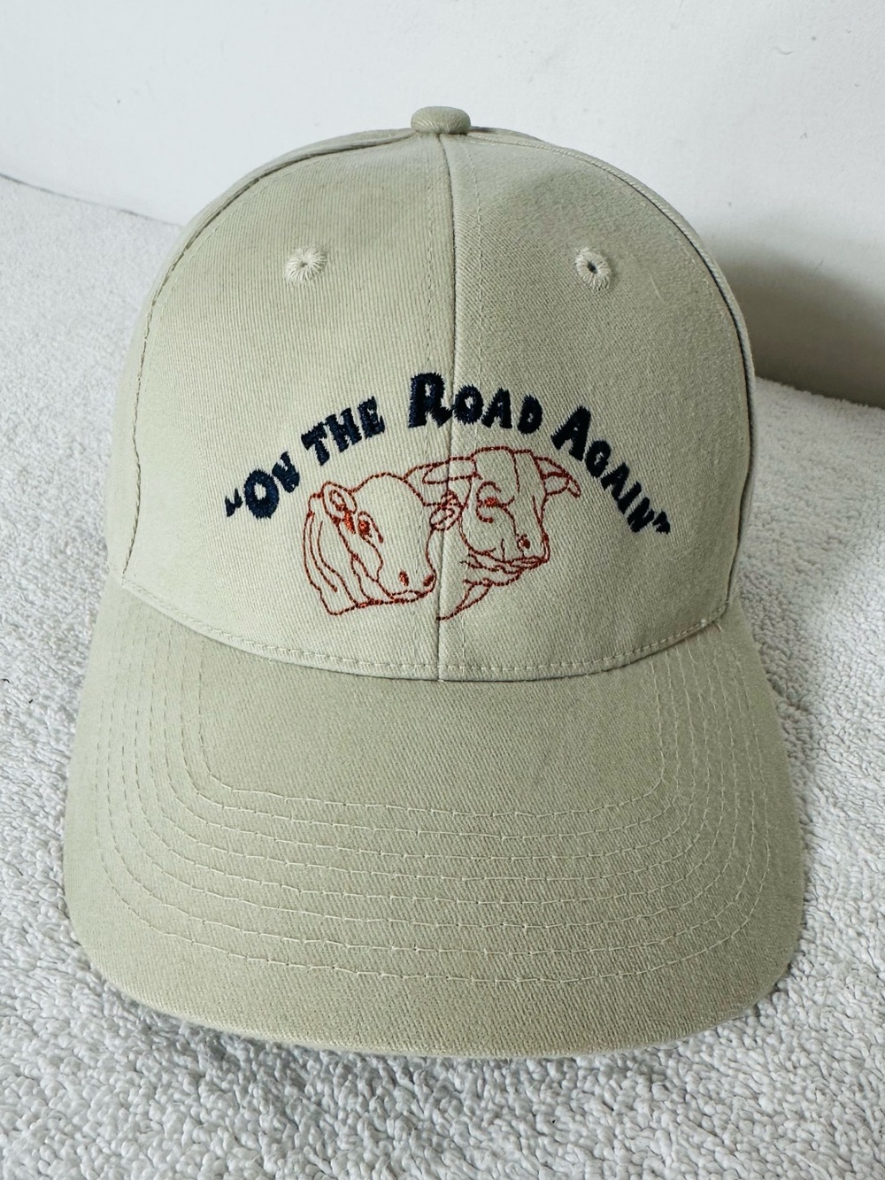 CAHC Tour On The Road Again Cow Hat Tan Khaki Adjustable Strapback Cap Dadcore